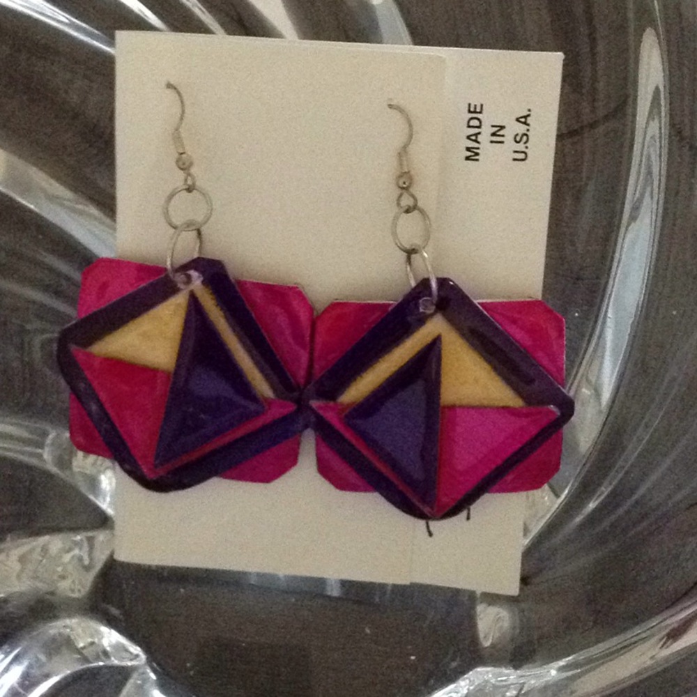 Color Blocking solid gold/blk/Pur/Fucia earrings